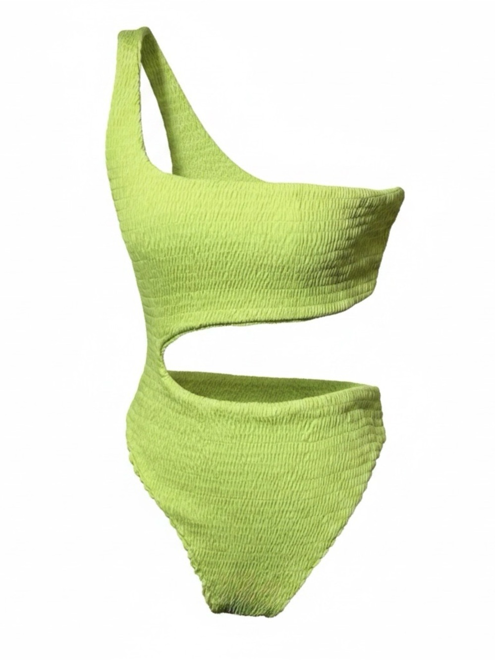NEW! Naked Wardrobe Lime Green One Shoulder Cutout One Piece Swimsuit Size Large